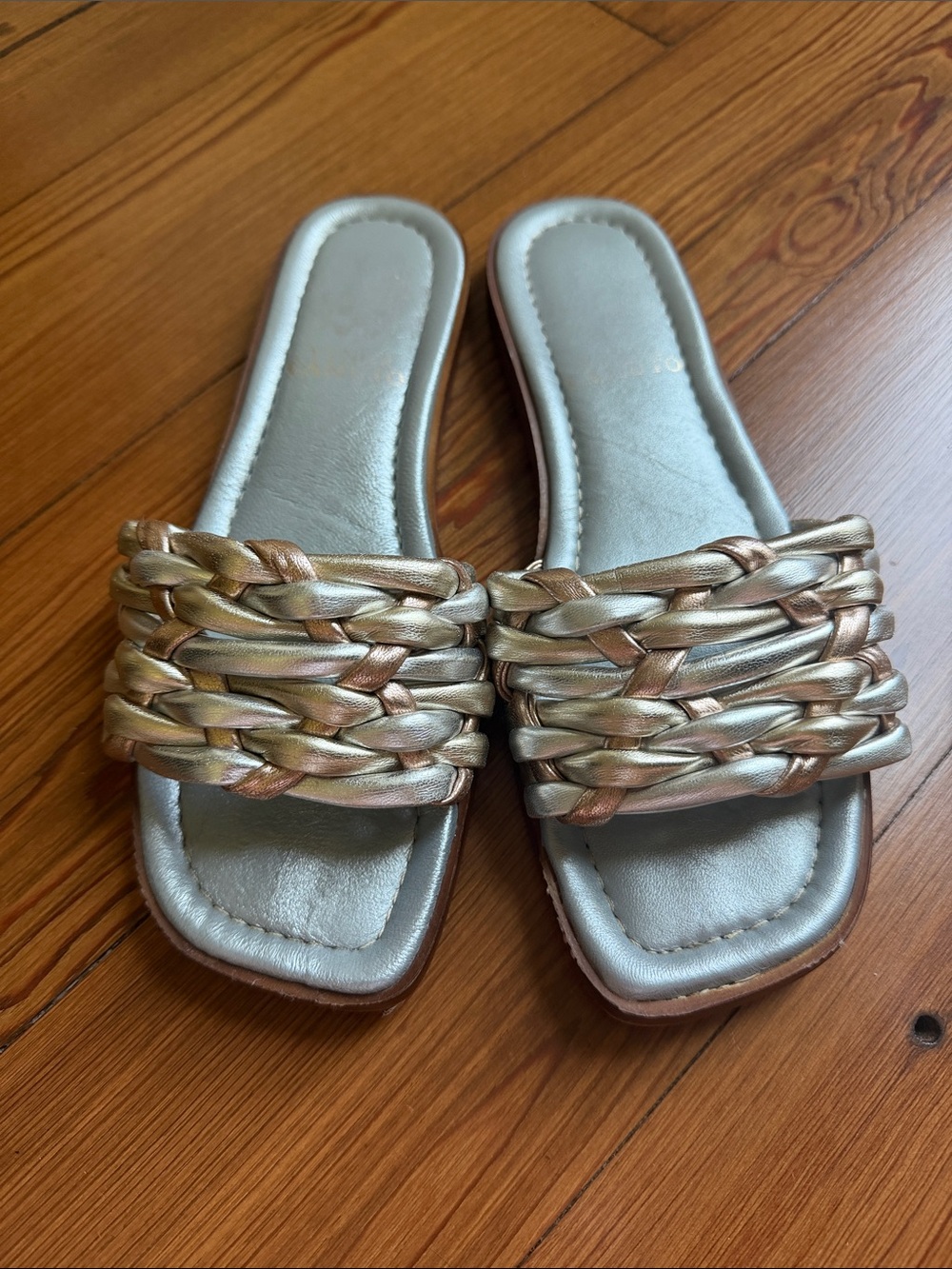 Vince Camuto Metallic Braided Slide Sandals - Gold & Silver